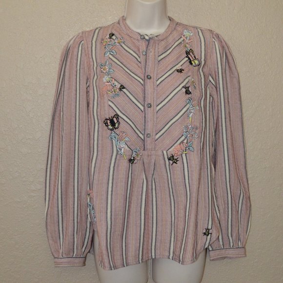 Zadig & Voltaire Teda Raye Striped Embroidered Long Sleeve Blouse - Picture 2 of 9